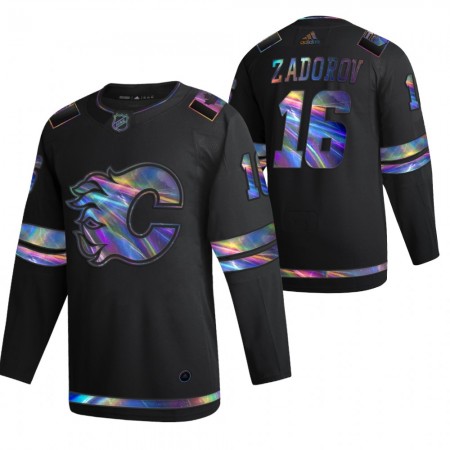 Calgary Flames Nikita Zadorov 16 2021-22 Iriserend holografisch Zwart Authentic Shirt - Mannen